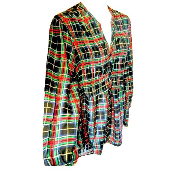 TORRID Plus Size Babydoll Twill Smocked Button Front Plaid Hi-Lo Hem Tunic 2X - Picture 4 of 16